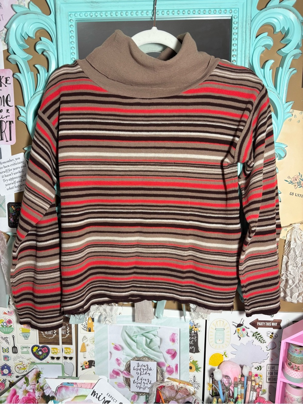 Vintage Long Sleeve Turtleneck Striped Sweater Made In Italy Women’s Size Large
